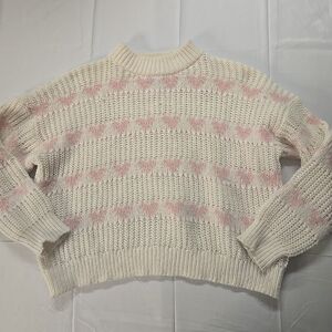 Major Label Group Heart Pattern Knit Sweater Women's XL White Pink Cozy Pullover